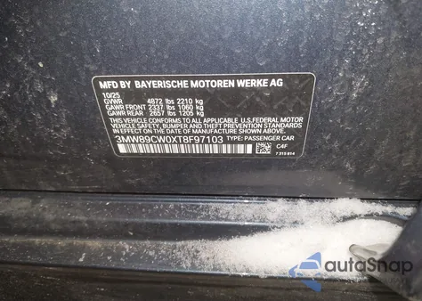 2026 BMW 330I xDrive Na z USA, uszkodzony, nr VIN 3MW89CW0XT8F97103